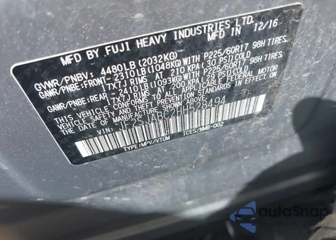 2017 Subaru Forester 2.5I из США, поврежденный, VIN JF2SJABC2HH528494